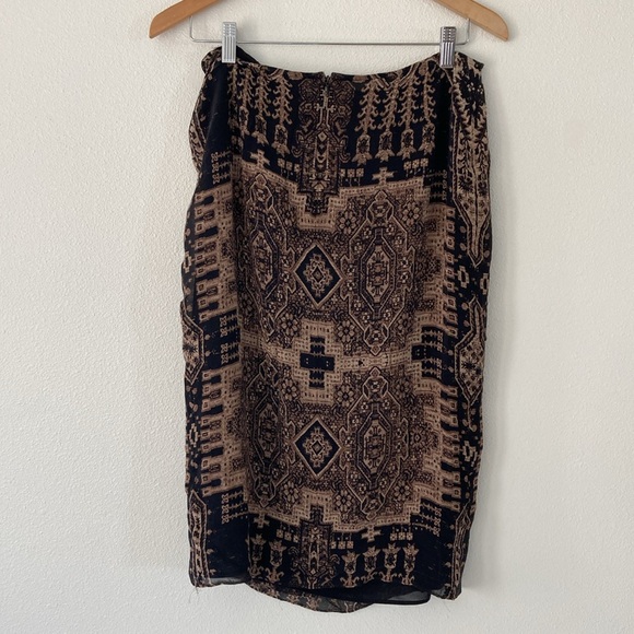 VINTAGE | Emanuel by Emanual Ungaro 100% Silk brown & black mosaic midi skirt - Picture 2 of 15